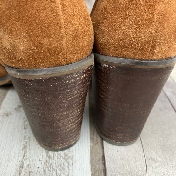 Aldo Suede Boots 8.5 Tan Leather Zipper Ankle Chunky Heel Western Boho Casual - Picture 11 of 14